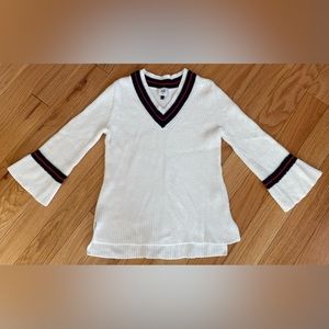 CABI Womens White Ace V Neck Knit Pullover Sweater XS 5639